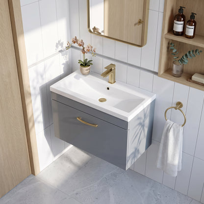 Fairford Carnation 800mm Gloss Grey Wall Hung 1 Drawer Vanity Unit