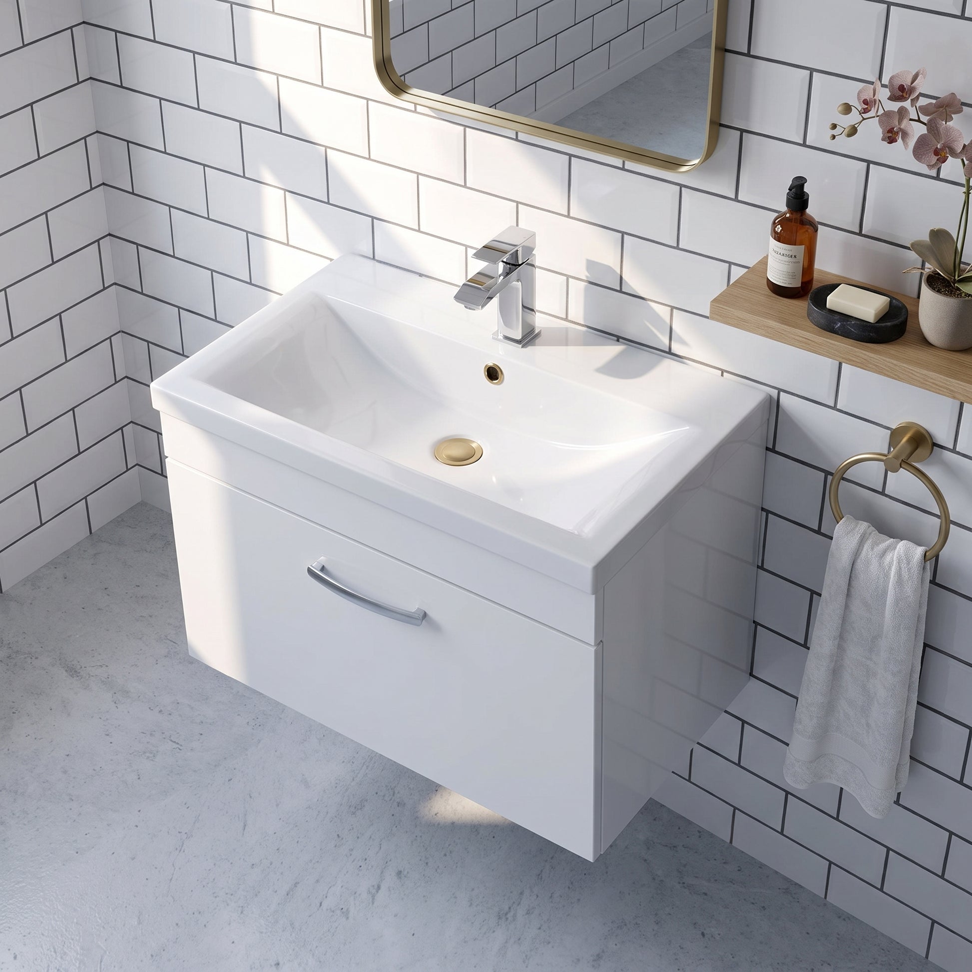 Fairford Carnation 800mm Gloss White Wall Hung 1 Drawer Vanity Unit