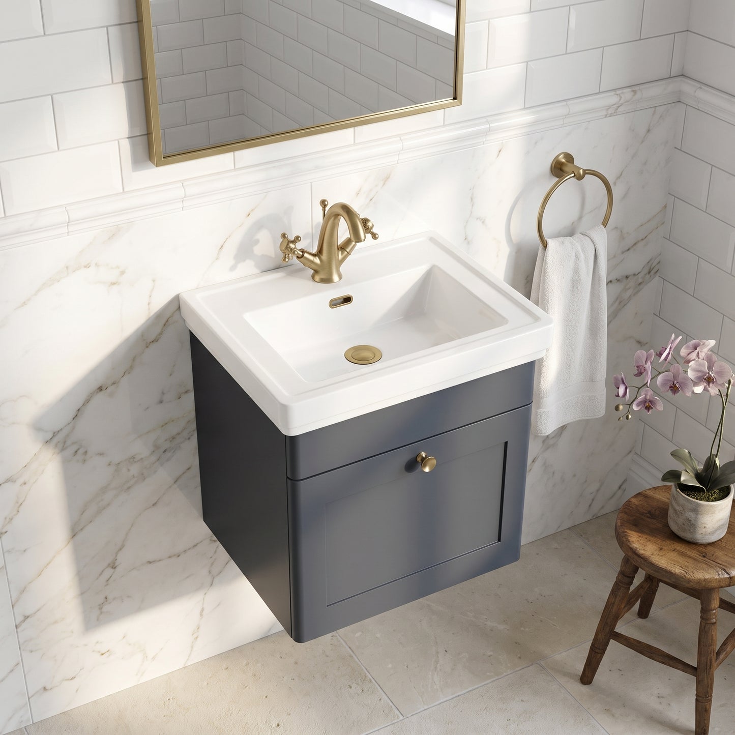 Fairford Laurel 500mm Wall Hung Satin Anthracite Vanity Unit - 1 Tap Hole
