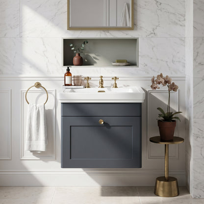 Fairford Laurel 500mm Wall Hung Satin Anthracite Vanity Unit - 3 Tap Hole