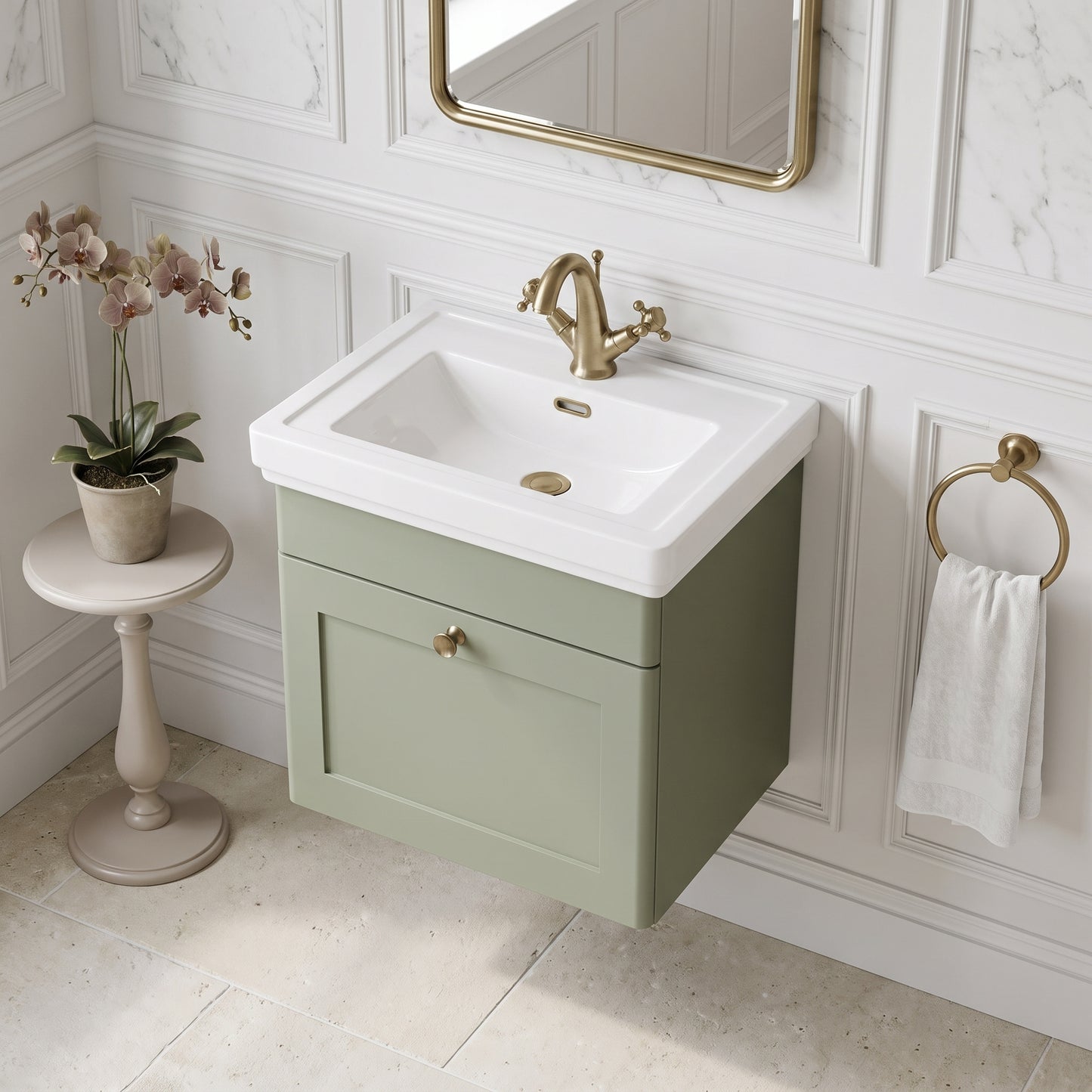 Fairford Laurel 500mm Wall Hung Satin Green Vanity Unit - 1 Tap Hole