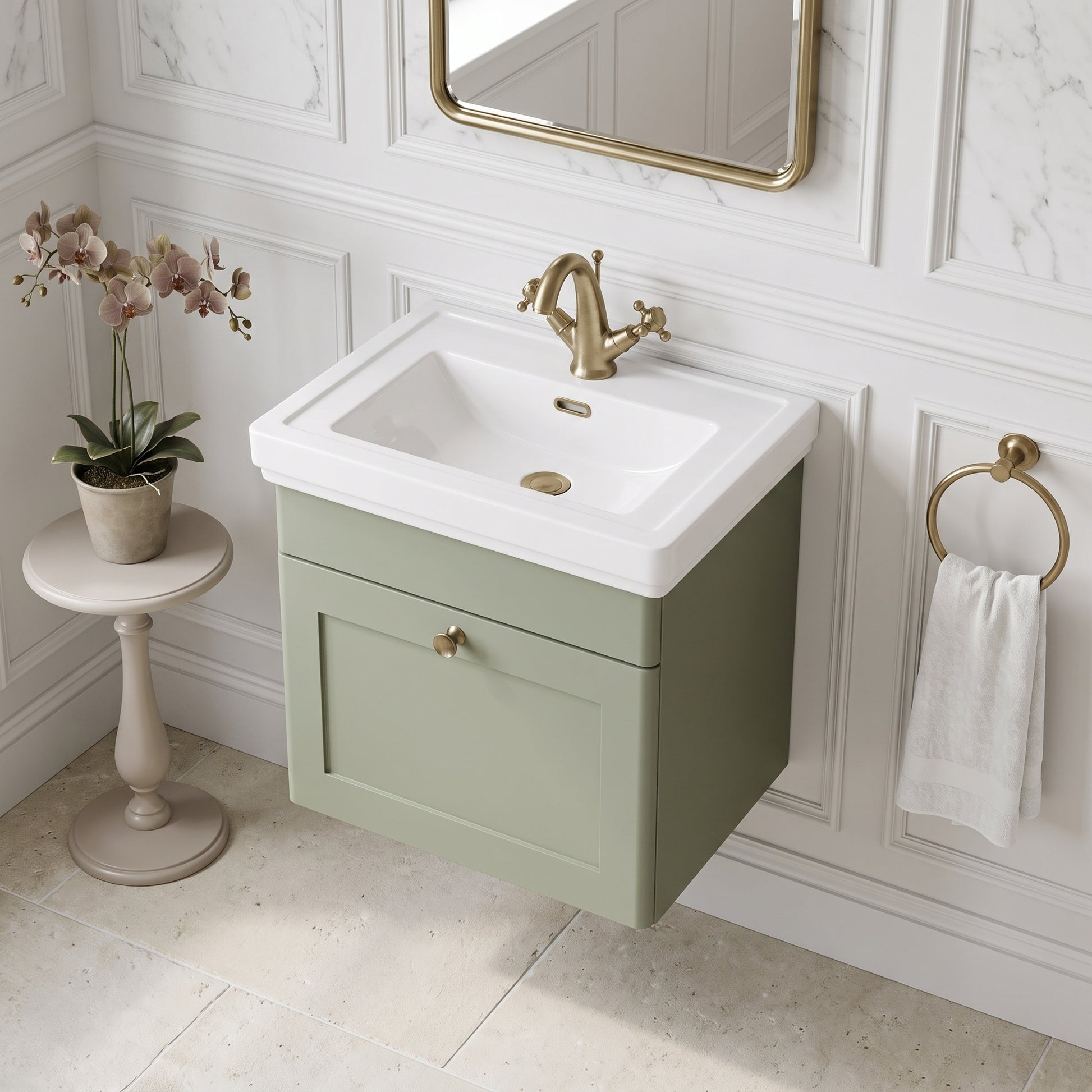 Fairford Laurel 500mm Wall Hung Satin Green Vanity Unit - 1 Tap Hole