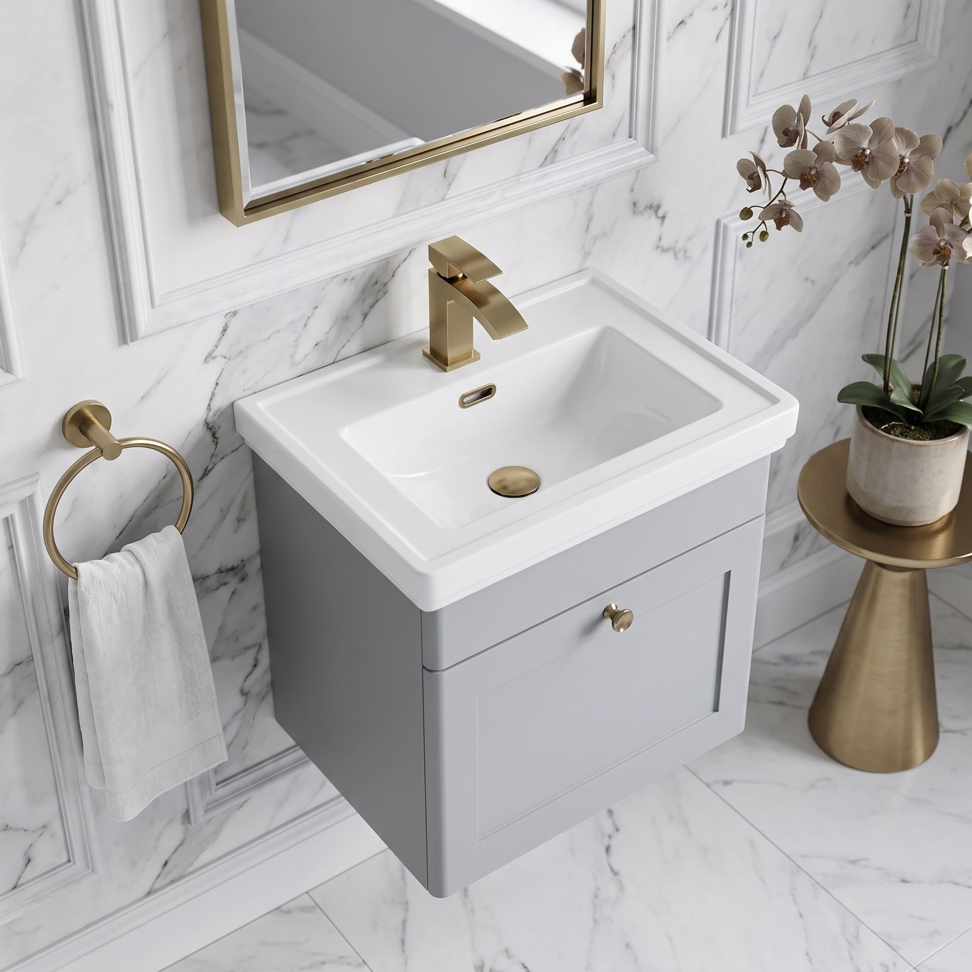 Fairford Laurel 500mm Wall Hung Satin Grey Vanity Unit - 1 Tap Hole