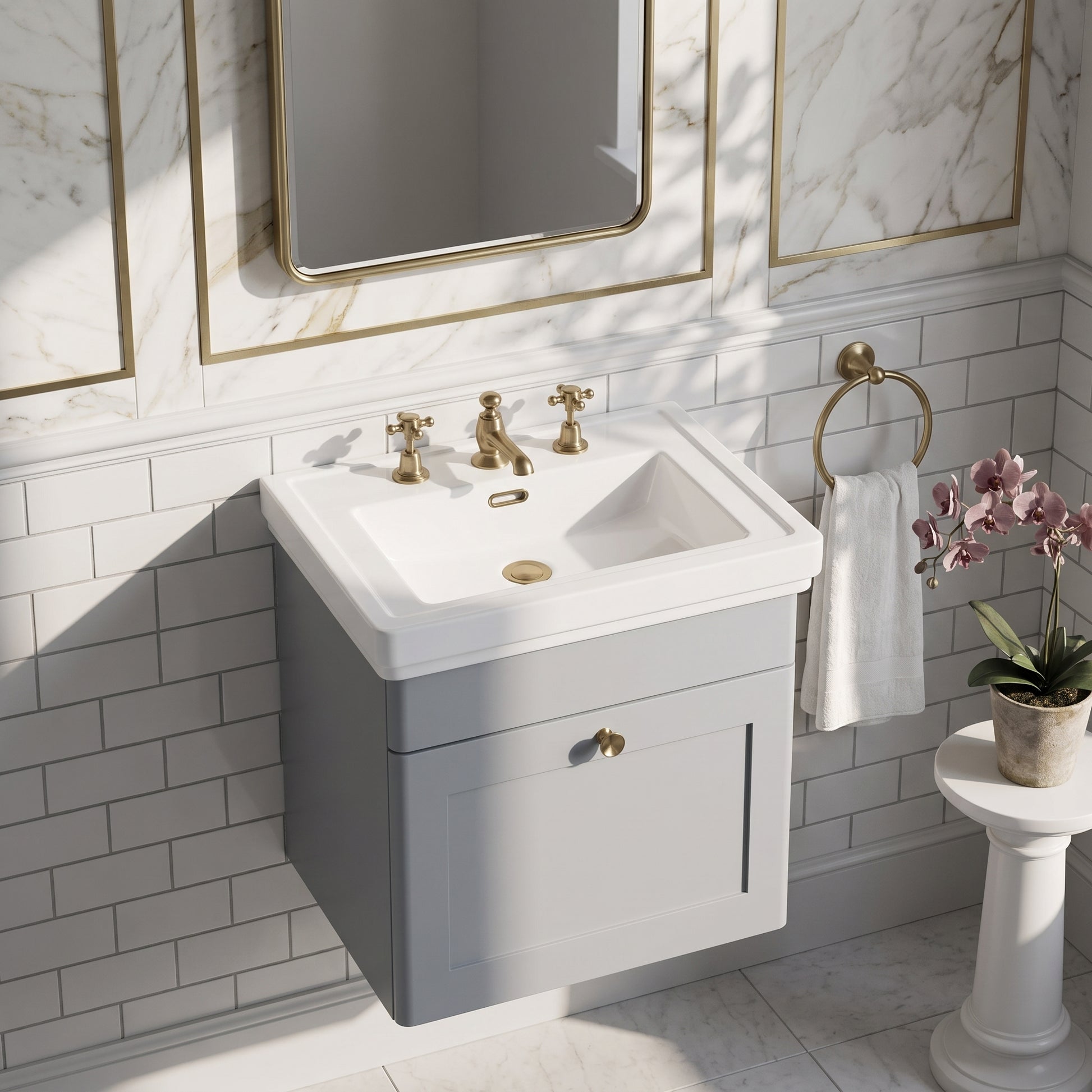 Fairford Laurel 500mm Wall Hung Satin Grey Vanity Unit - 3 Tap Hole