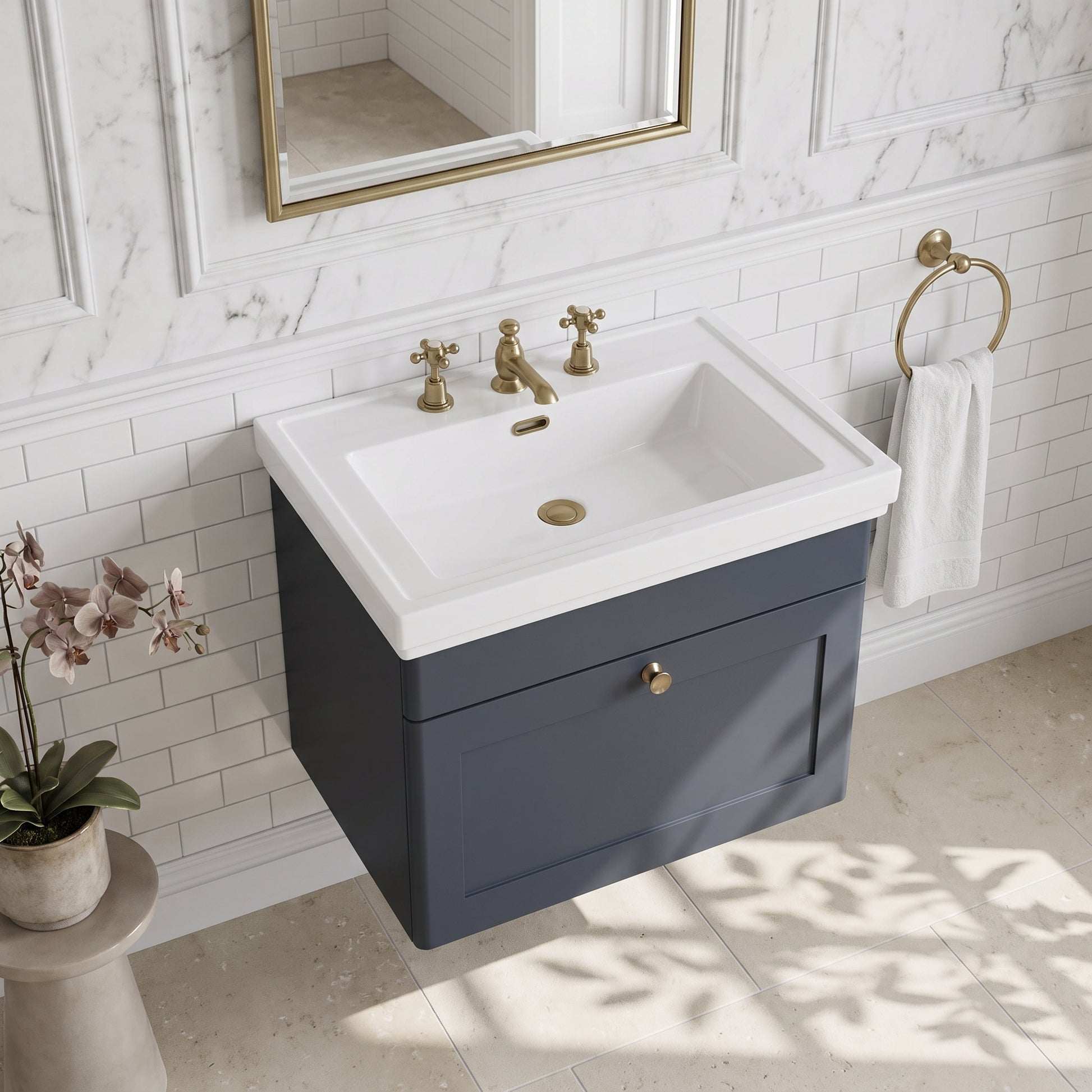 Fairford Laurel 600mm Wall Hung Satin Anthracite Vanity Unit - 3 Tap Hole
