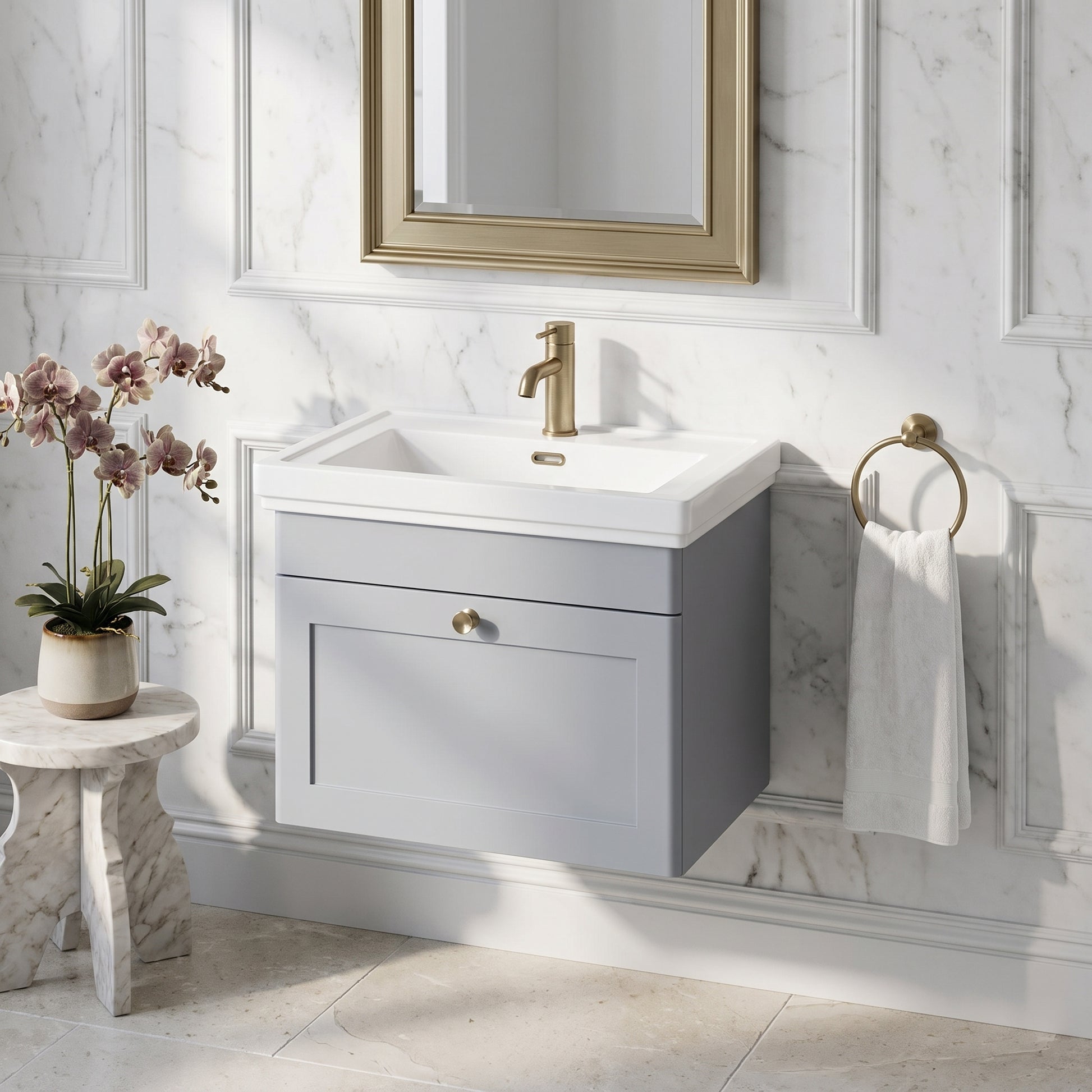 Fairford Laurel 600mm Wall Hung Satin Grey Vanity Unit - 1 Tap Hole