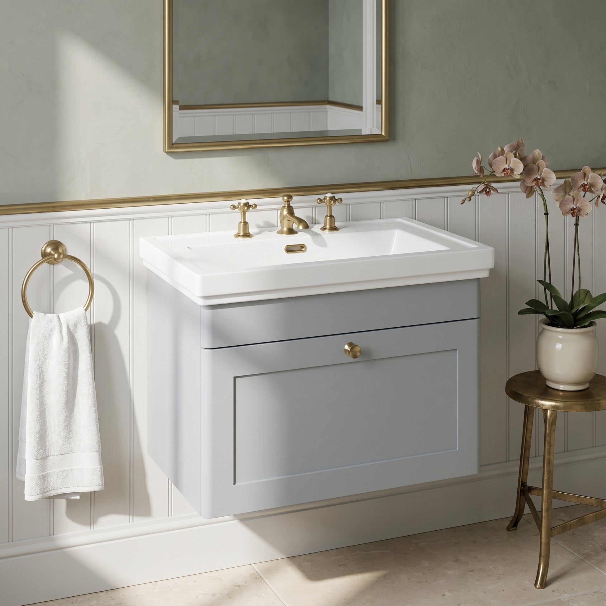 Fairford Laurel 600mm Wall Hung Satin Grey Vanity Unit - 3 Tap Hole