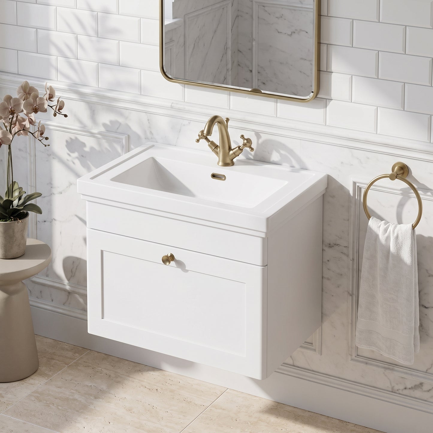 Fairford Laurel 600mm Wall Hung Satin White Vanity Unit - 1 Tap Hole