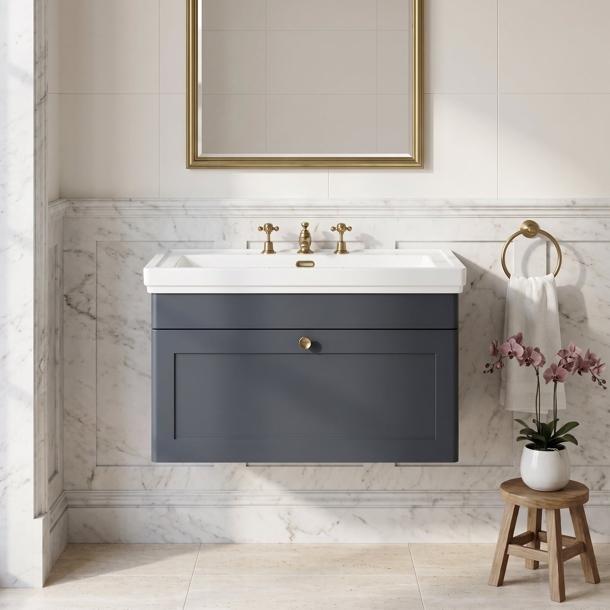 Fairford Laurel 800mm Wall Hung Satin Anthracite Vanity Unit - 3 Tap Hole