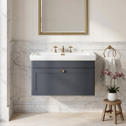 Fairford Laurel 800mm Wall Hung Satin Anthracite Vanity Unit - 3 Tap Hole