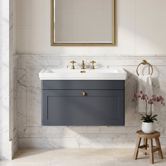 Fairford Laurel 800mm Wall Hung Satin Anthracite Vanity Unit - 3 Tap Hole
