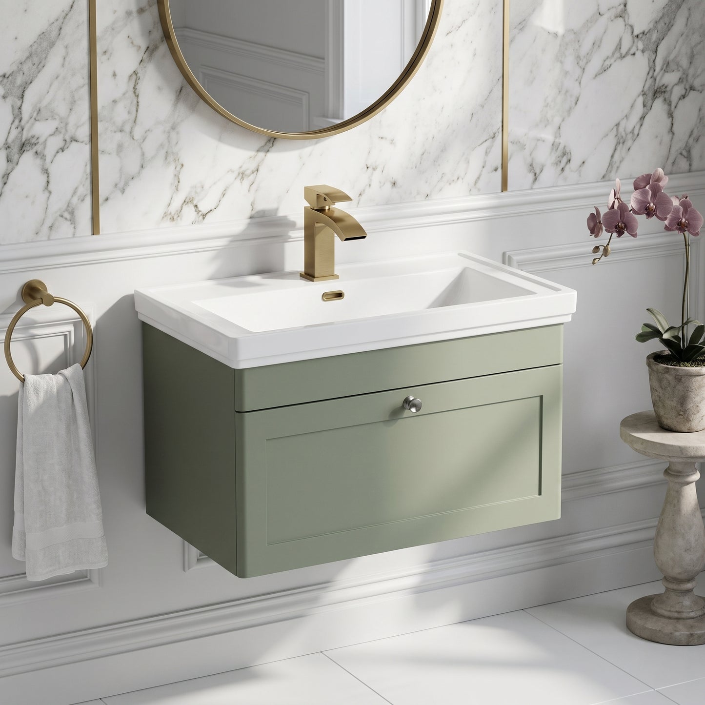 Fairford Laurel 800mm Wall Hung Satin Green Vanity Unit - 1 Tap Hole