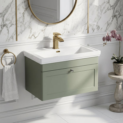 Fairford Laurel 800mm Wall Hung Satin Green Vanity Unit - 1 Tap Hole