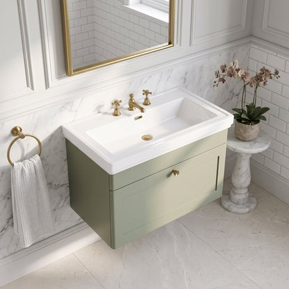 Fairford Laurel 800mm Wall Hung Satin Green Vanity Unit - 3 Tap Hole