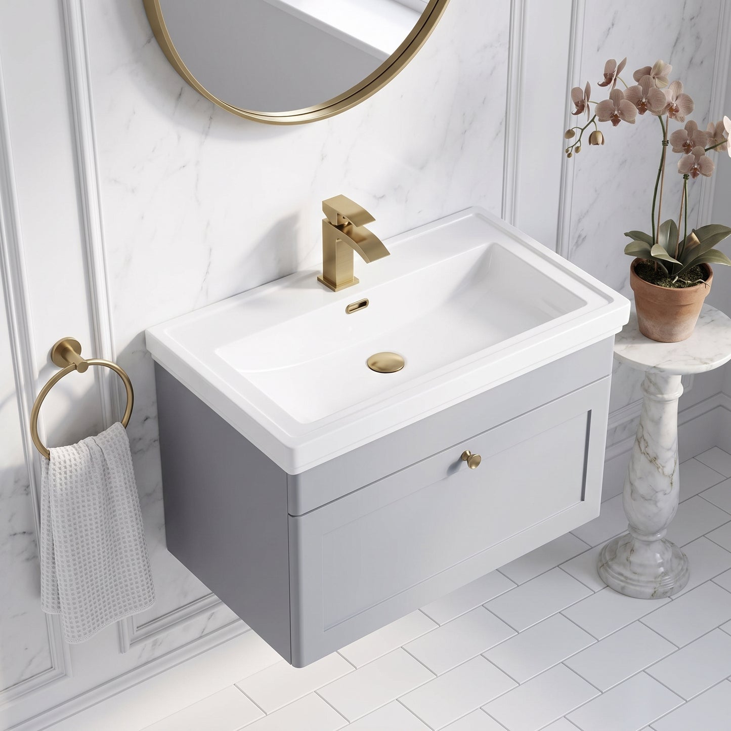 Fairford Laurel 800mm Wall Hung Satin Grey Vanity Unit - 1 Tap Hole