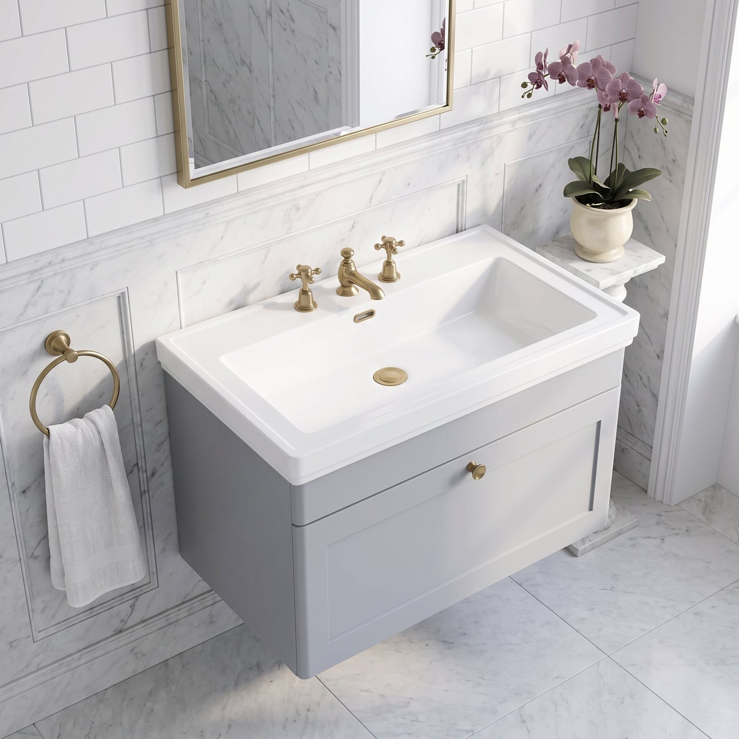 Fairford Laurel 800mm Wall Hung Satin Grey Vanity Unit - 3 Tap Hole