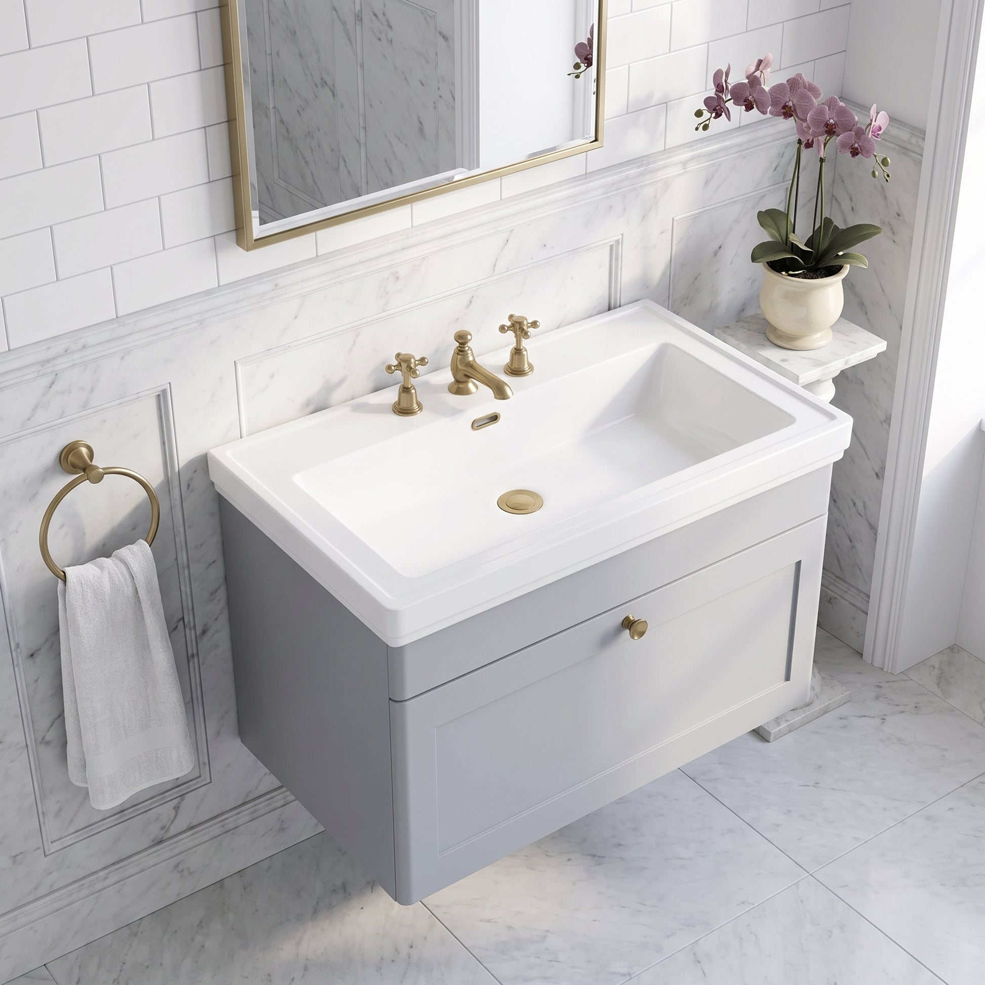 Fairford Laurel 800mm Wall Hung Satin Grey Vanity Unit - 3 Tap Hole