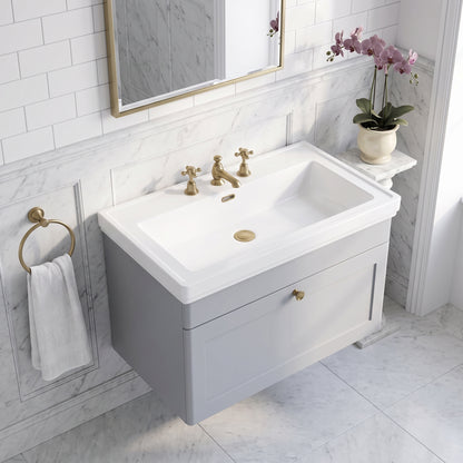 Fairford Laurel 800mm Wall Hung Satin Grey Vanity Unit - 3 Tap Hole