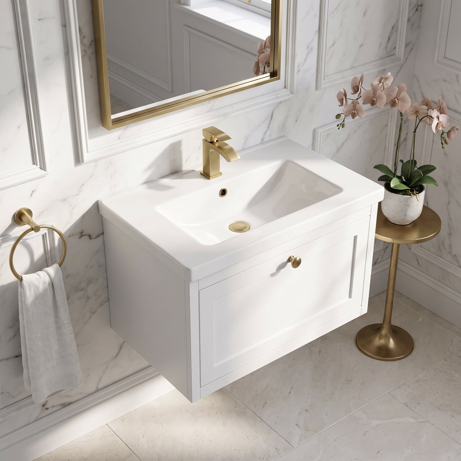 Fairford Laurel 800mm Wall Hung Satin White Vanity Unit - 1 Tap Hole