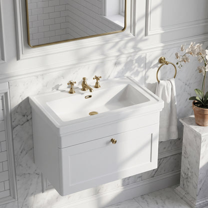 Fairford Laurel 800mm Wall Hung Satin White Vanity Unit - 3 Tap Hole