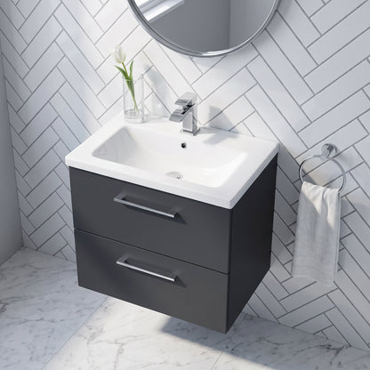 Fairford Aspri Soft Black 600mm 2 Drawer Wall Hung Vanity Unit