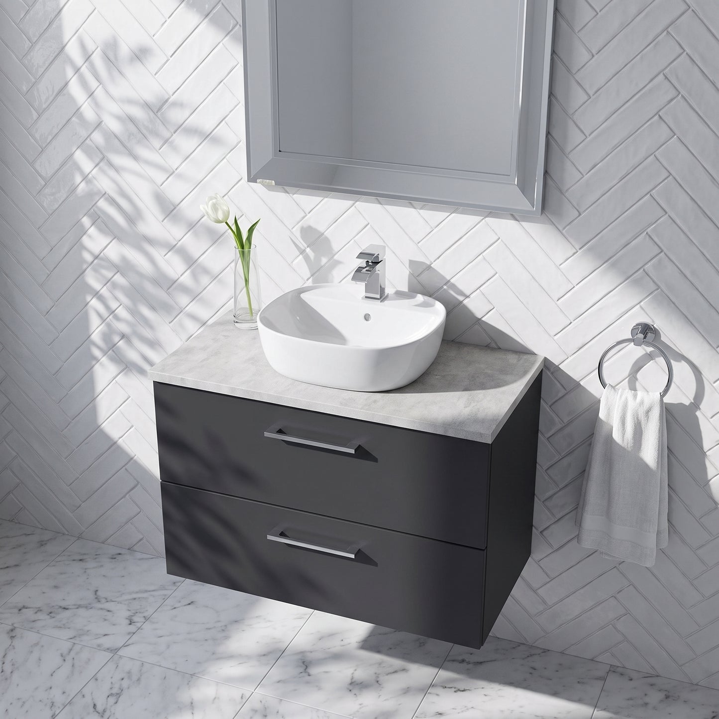 Fairford Aspri Soft Black 800mm 2 Drawer Wall Hung Vanity Unit with Worktop