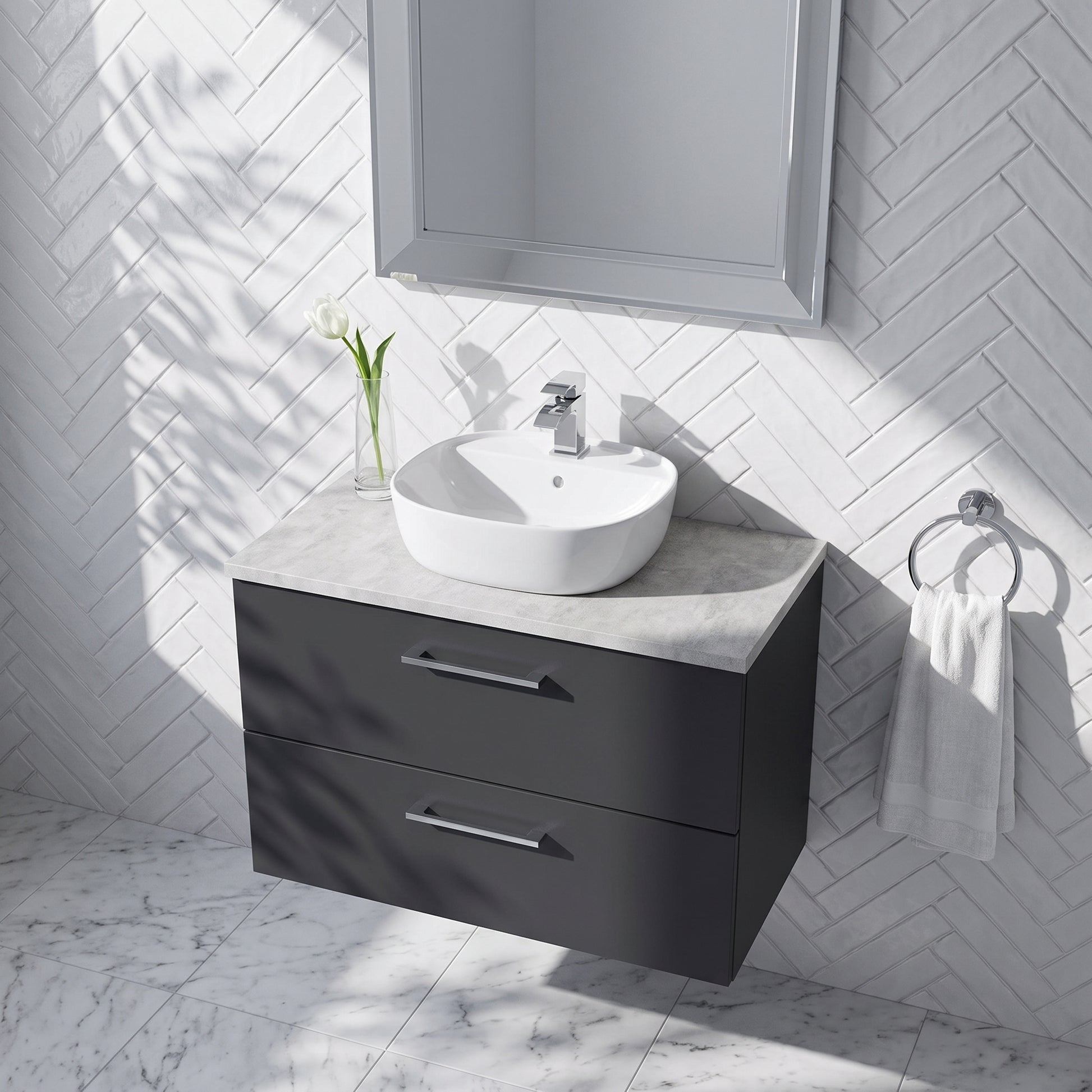 Fairford Aspri Soft Black 800mm 2 Drawer Wall Hung Vanity Unit with Worktop