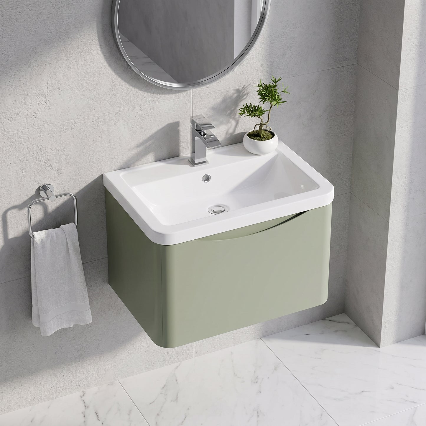 Fairford Eclipse 600mm 1 Drawer Satin Green Wall Hung Vanity Unit