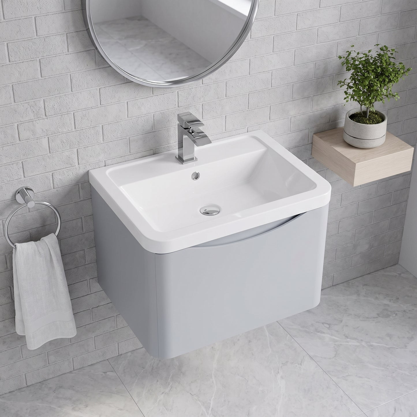 Fairford Eclipse 600mm 1 Drawer Satin Grey Wall Hung Vanity Unit