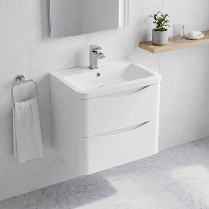Fairford Eclipse 600mm 2 Drawer Satin White Wall Hung Vanity Unit