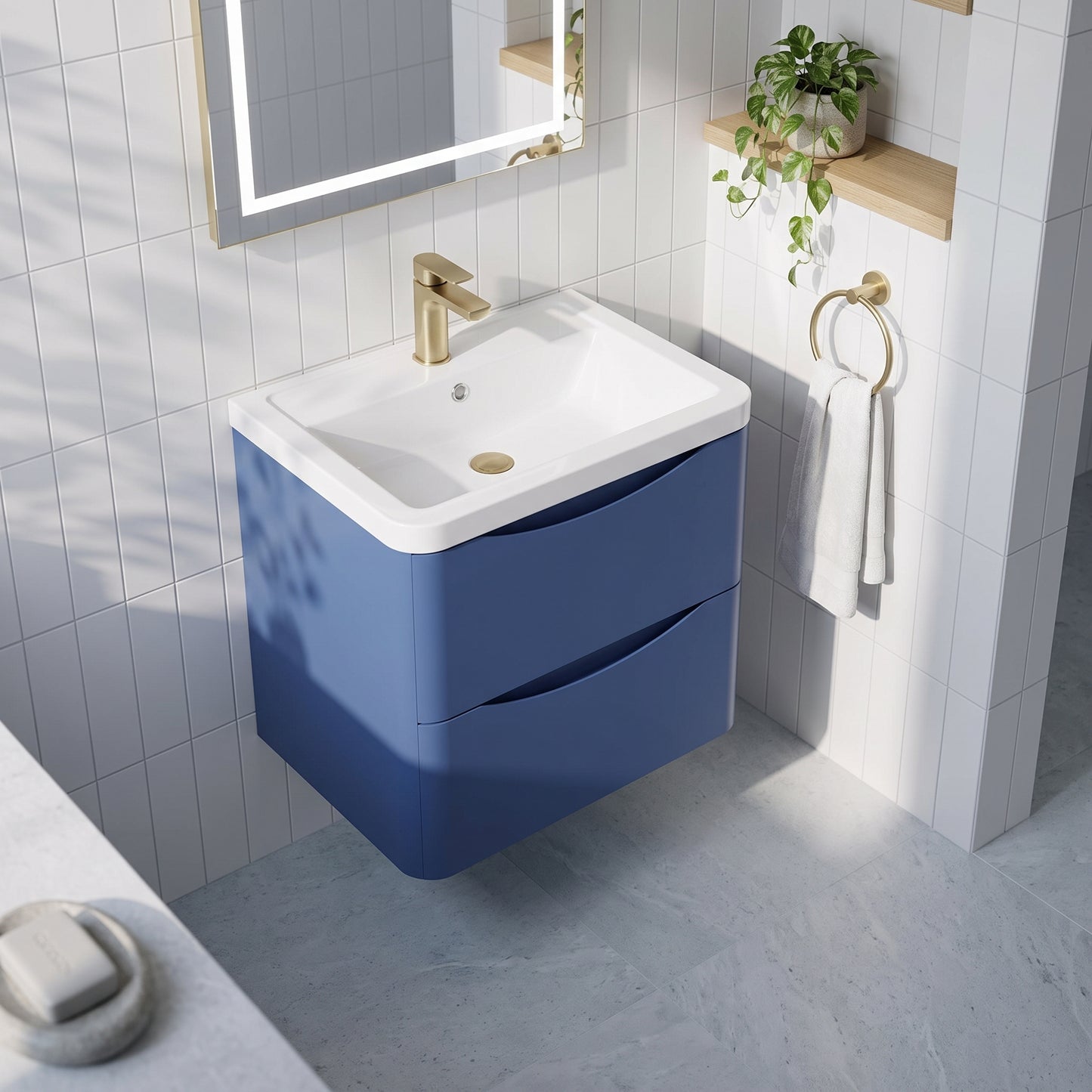 Fairford Eclipse 600mm 2 Drawer Satin Blue Wall Hung Vanity Unit
