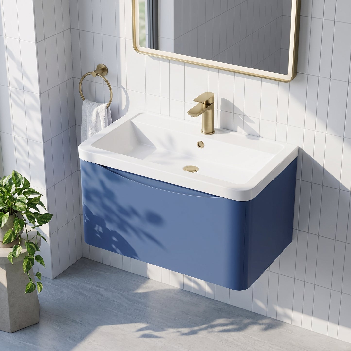 Fairford Eclipse 800mm 1 Drawer Satin Blue Wall Hung Vanity Unit