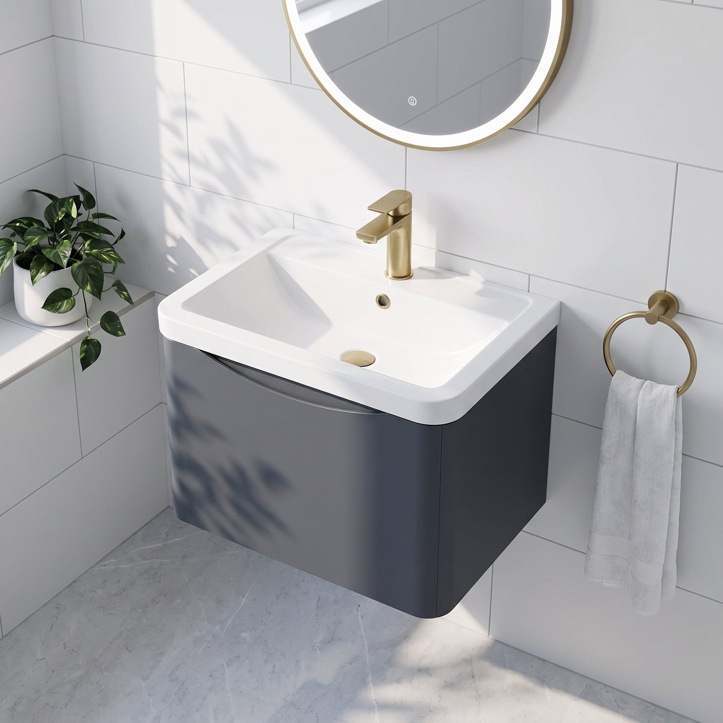 Fairford Eclipse 600mm 1 Drawer Satin Anthracite Wall Hung Vanity Unit