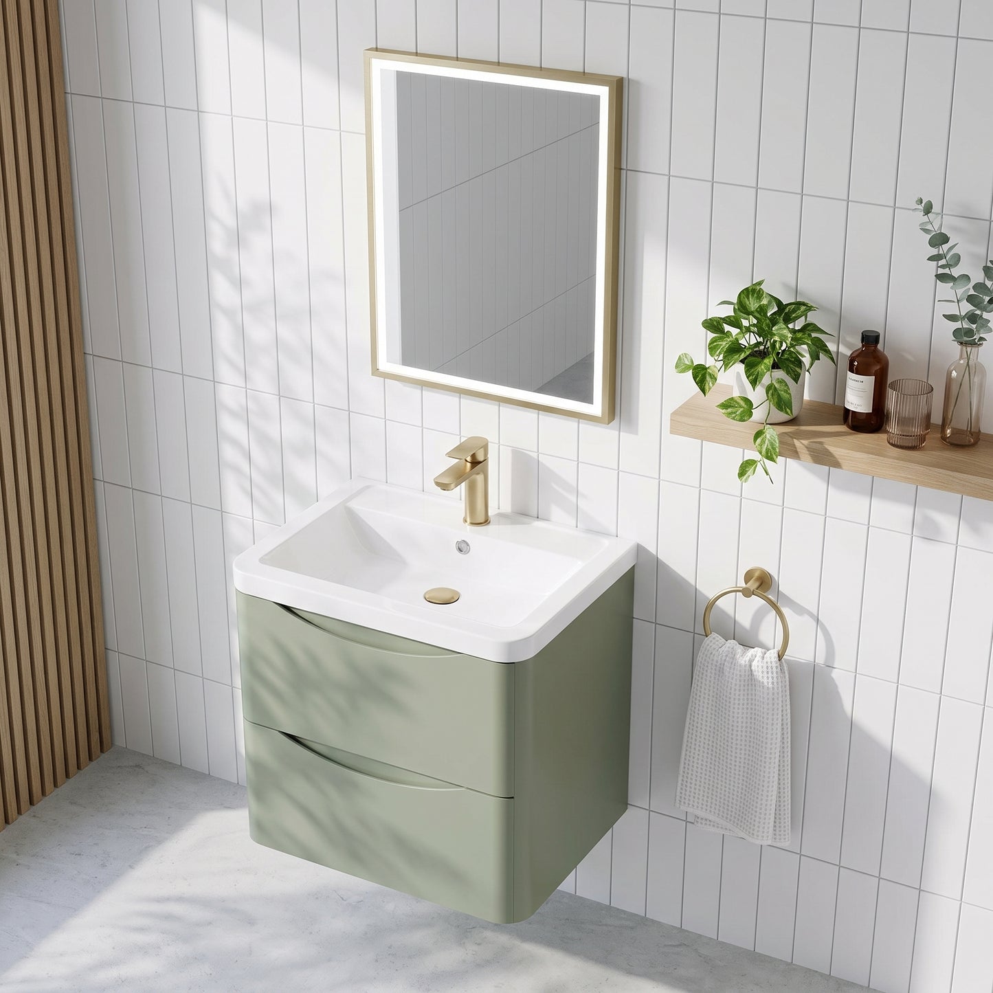 Fairford Eclipse 600mm 2 Drawer Satin Green Wall Hung Vanity Unit