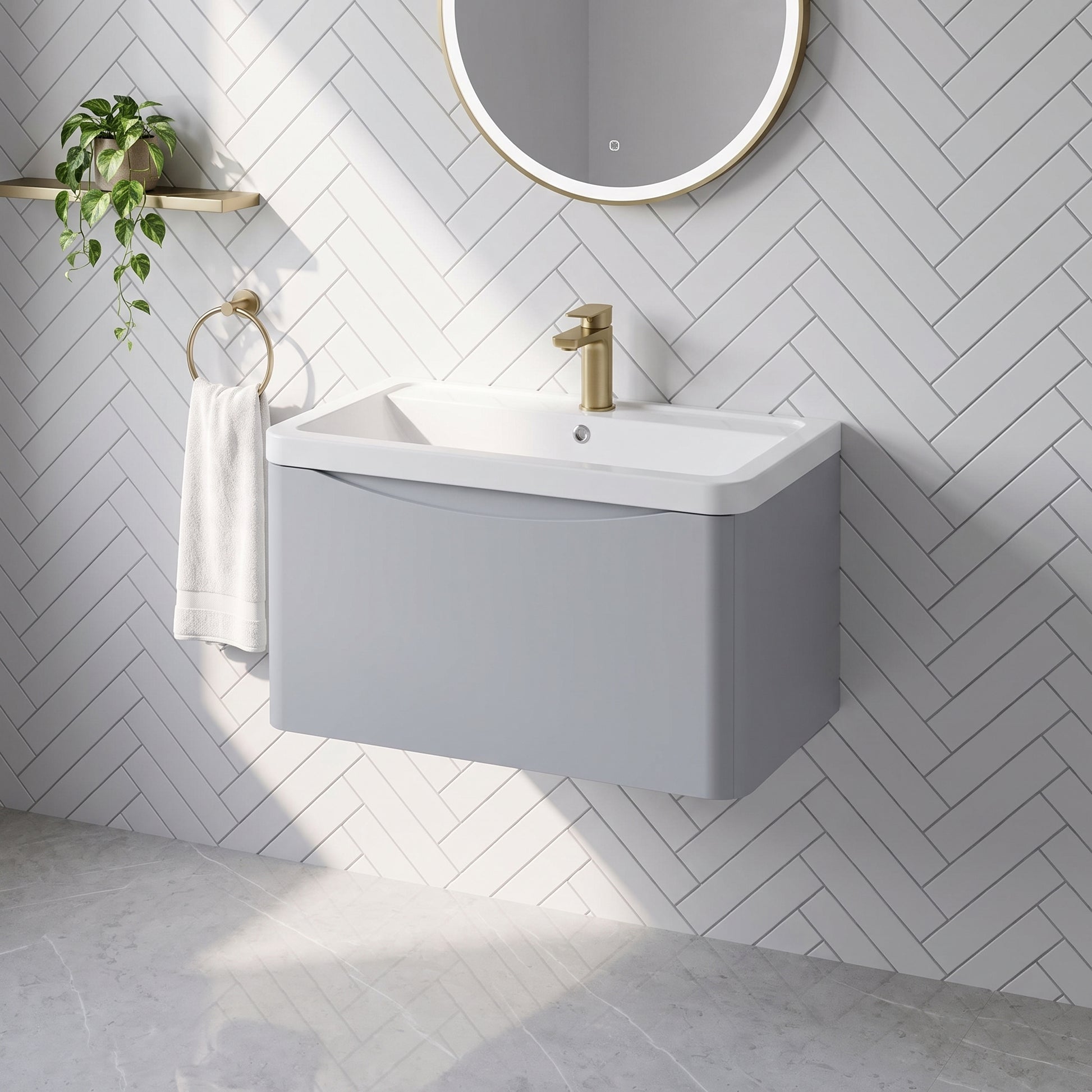 Fairford Eclipse 800mm 1 Drawer Satin Grey Wall Hung Vanity Unit