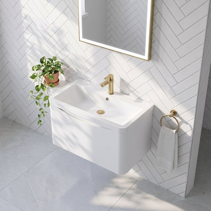 Fairford Eclipse 800mm 1 Drawer Satin White Wall Hung Vanity Unit