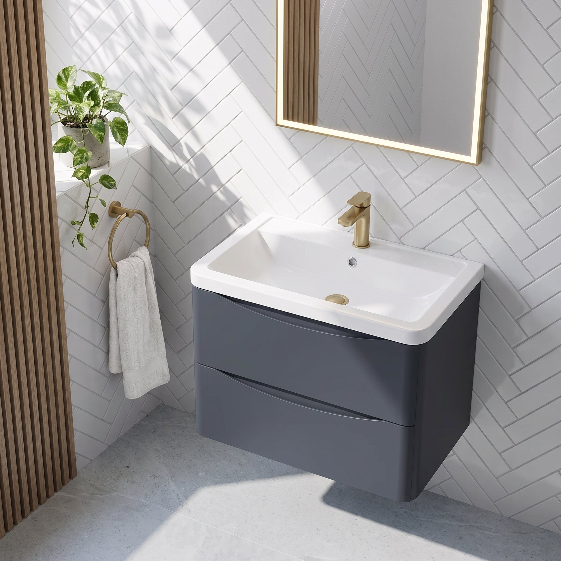Fairford Eclipse 800mm 2 Drawer Satin Anthracite Wall Hung Vanity Unit