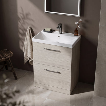 Fairford Aspri 600mm Solace Oak 2-Drawer Floorstanding Vanity Unit