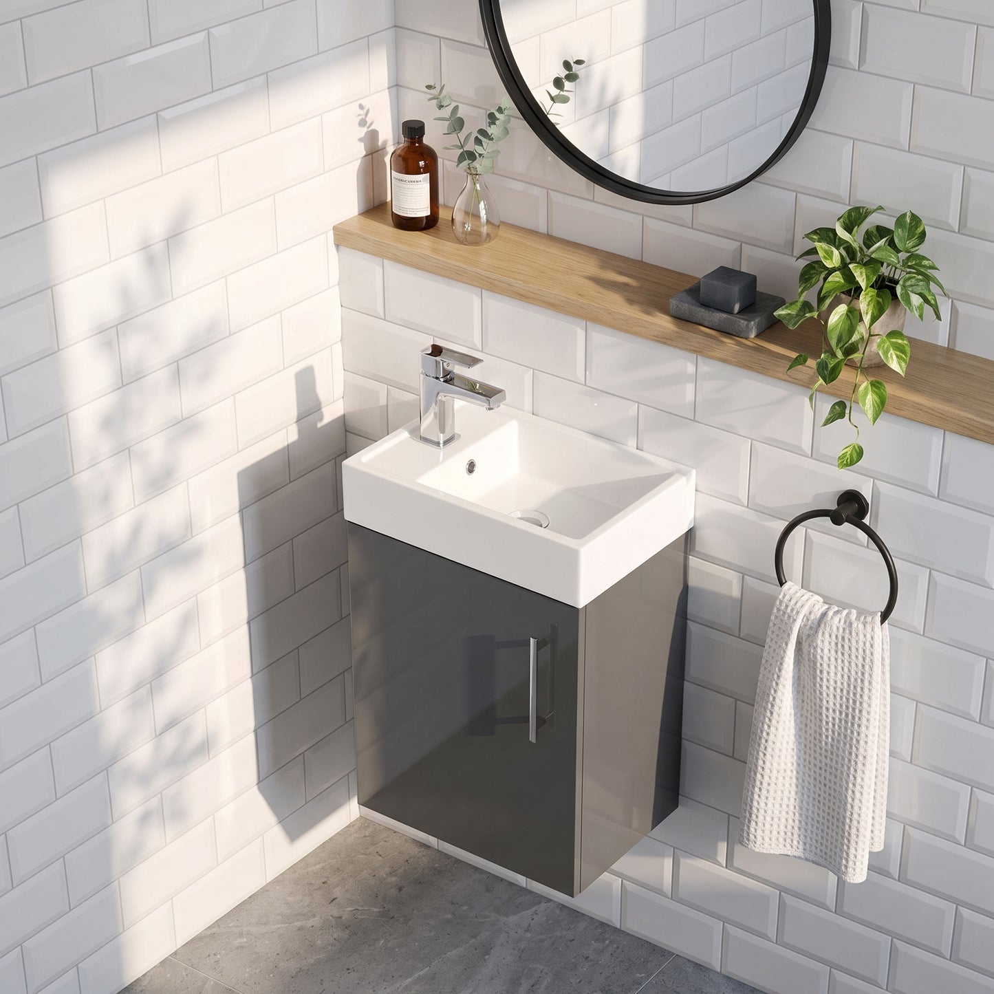 Fairford Minimalist 400mm Gloss Grey Wall Hung Vanity Unit