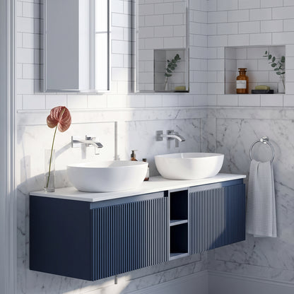 Fairford Sophia Midnight Shadow 1400mm Wall Hung Double Vanity Unit with Central Storage and Worktop