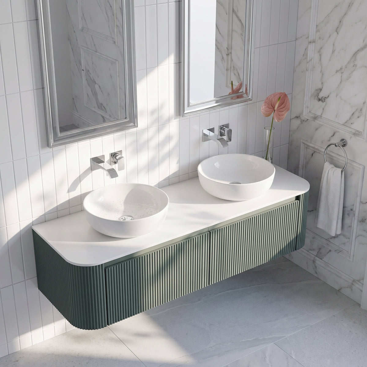 Fairford Sophia Smoked Sage 1470mm Double Vanity Unit & Worktop