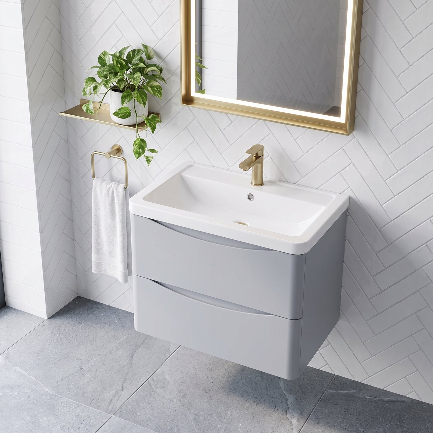 Fairford Eclipse 800mm 2 Drawer Satin Grey Wall Hung Vanity Unit