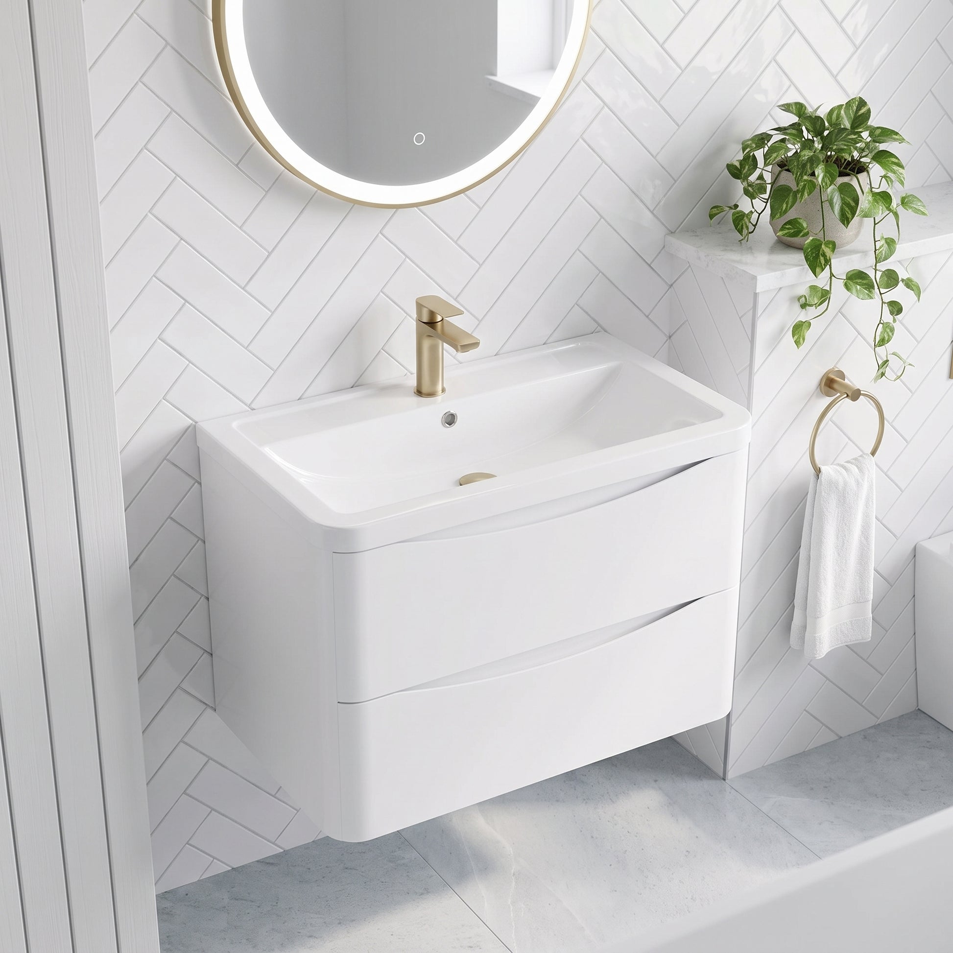 Fairford Eclipse 800mm 2 Drawer Satin White Wall Hung Vanity Unit