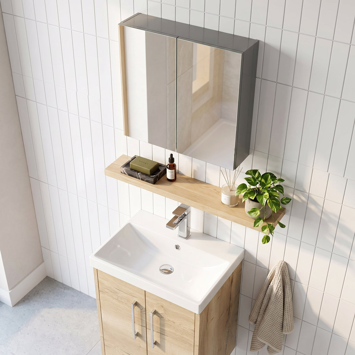 Fairford Union 600mm Slimline Grey Gloss Double Door Mirror Unit