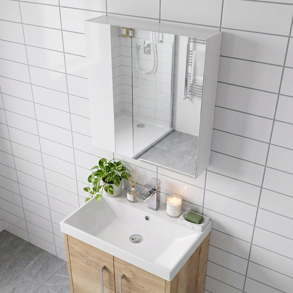 Fairford Union 600mm Slimline White Single Door Mirror Unit