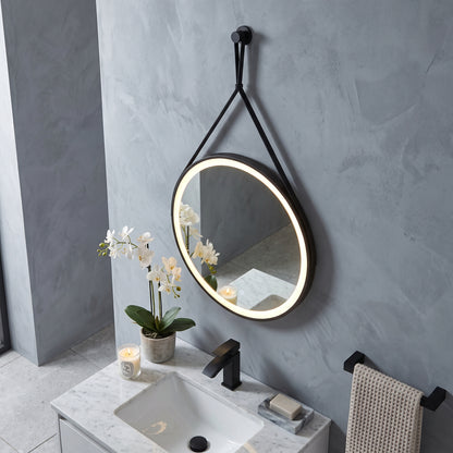 Fairford Belini Round Led Hanging Mirror - 600mm Wide - Matt Black