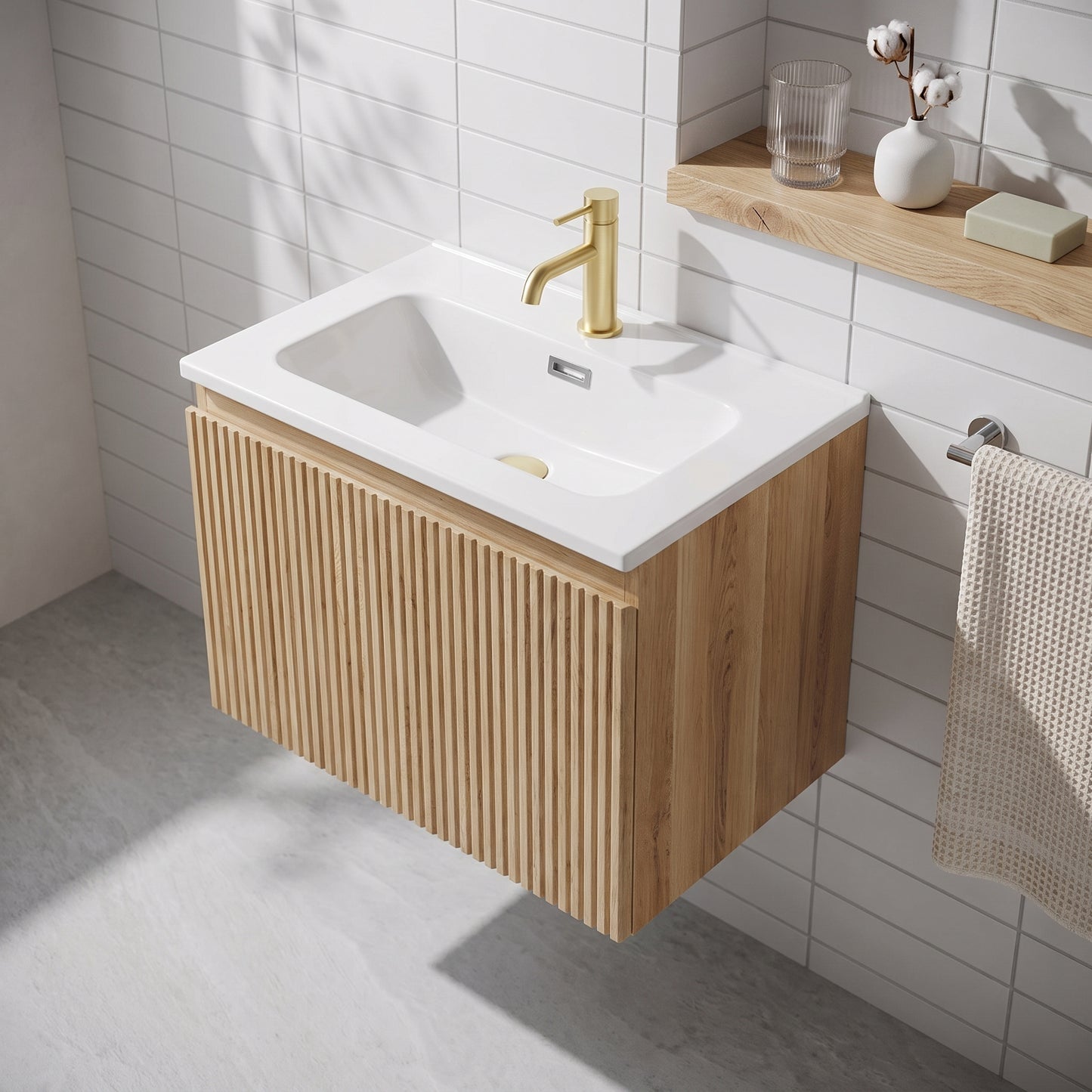 Fairford Sophia Country Oak 600mm Wall Hung Vanity Unit with Basin