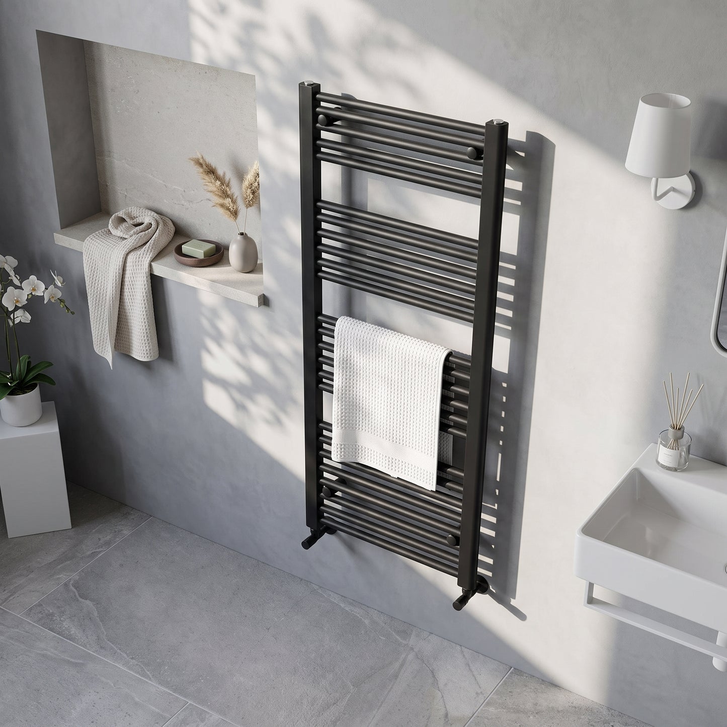 Fairford Strive Towel Radiator - 1600mm X 500mm - Black