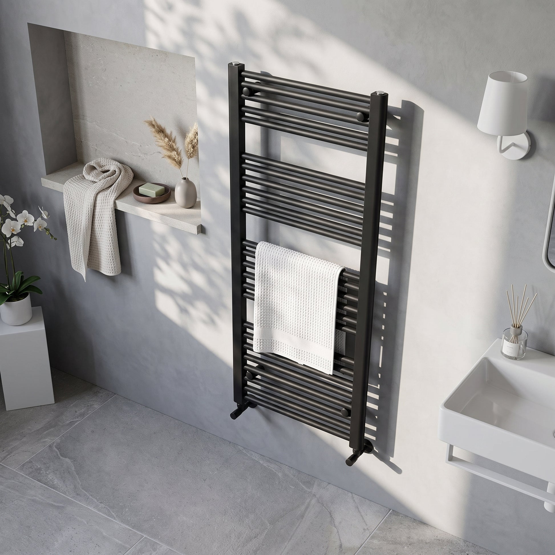 Fairford Strive Towel Radiator - 1600mm X 500mm - Black