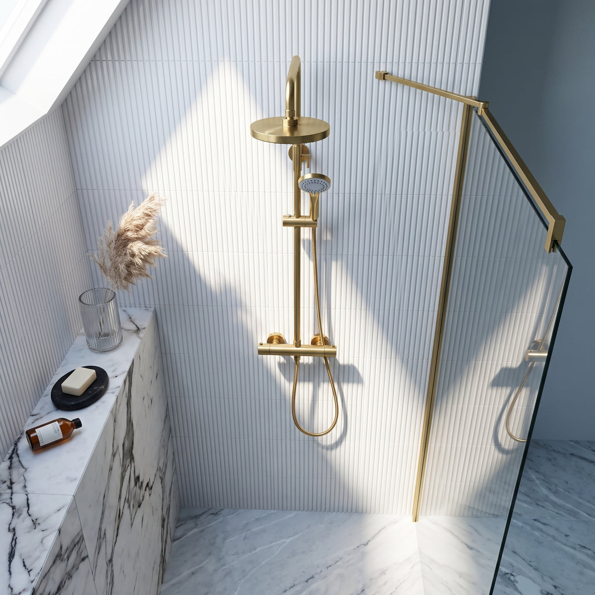 Fairford Element 10 Brushed Brass 2 Oulet Exposed Shower Kit